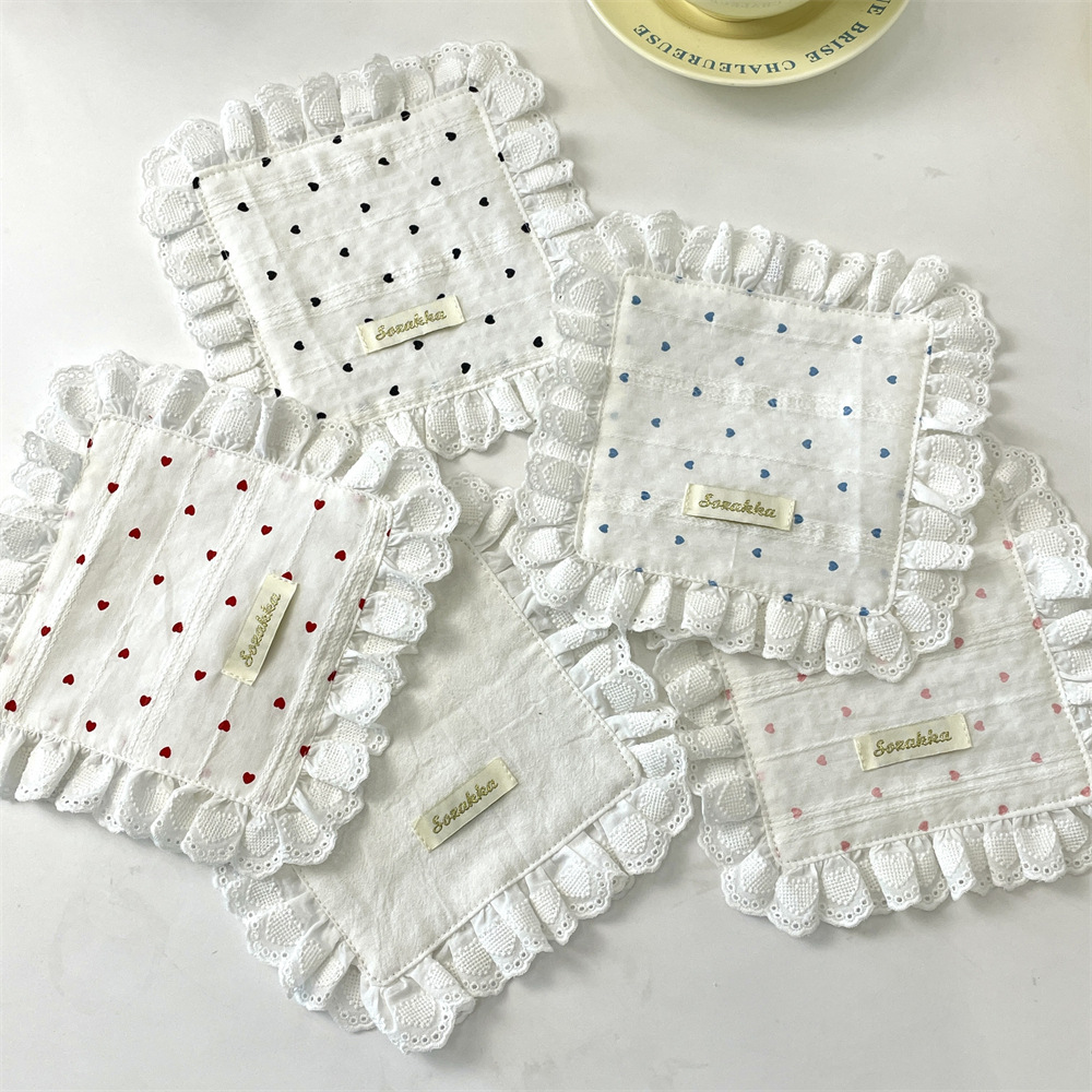 53261 ins heart-shaped lace napkins, placemats, coasters, double-layer, multi-purpose, dust-proof, suitable for Western cuisine and coffee in restaurants full figure