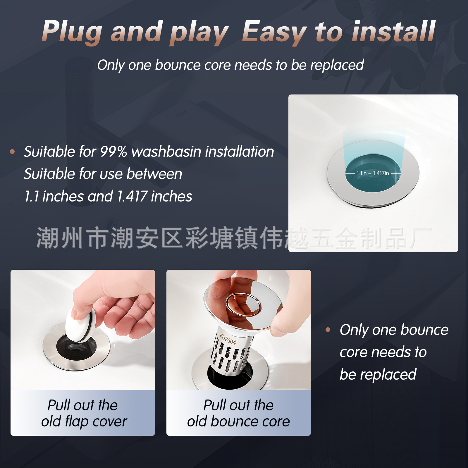 Amazon small-diameter washbasin, bouncy core drain, push-type washbasin plug, insect-proof and clog-proof filter screen details Picture