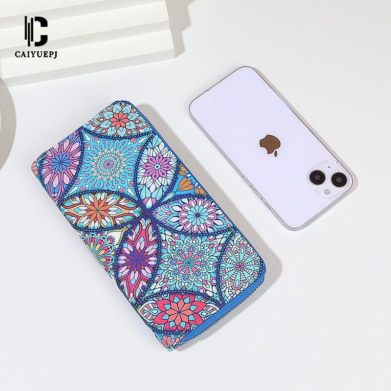 New cross-border ethnic wave Bohemian long wallet, large capacity, fashionable print, multi-slot women's hand-held wallet Specification drawing