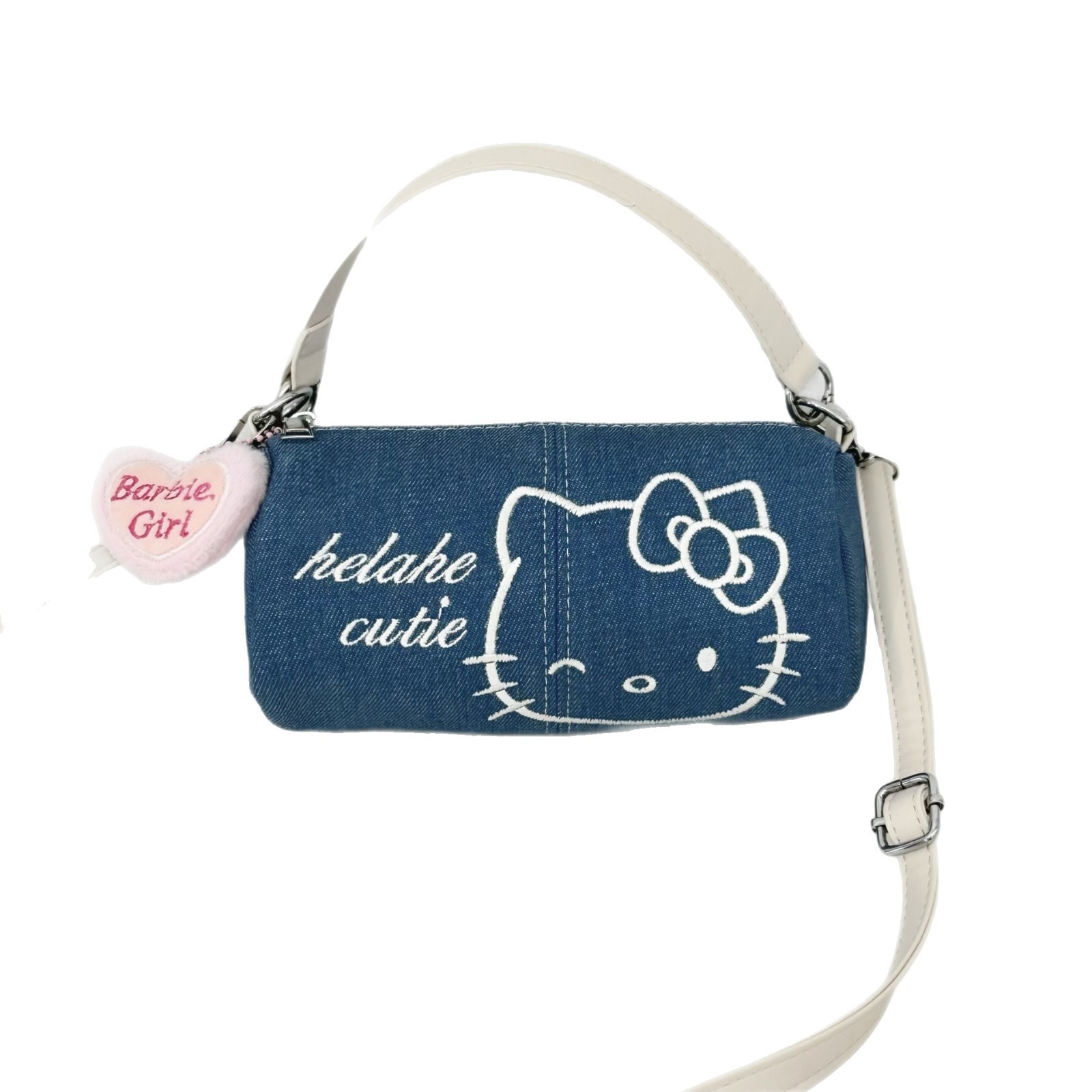 Cartoon cat crossbody bag 2025 new style denim mini cylinder bag Cat embroidery hand-held small bag Mobile phone case Item Picture