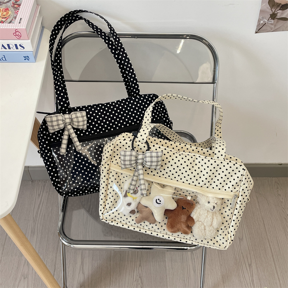 54111 Japanese-style pain bag, single-shoulder trendy class bag, universal canvas bag, double-layer transparent tote bag for women Application Scenario