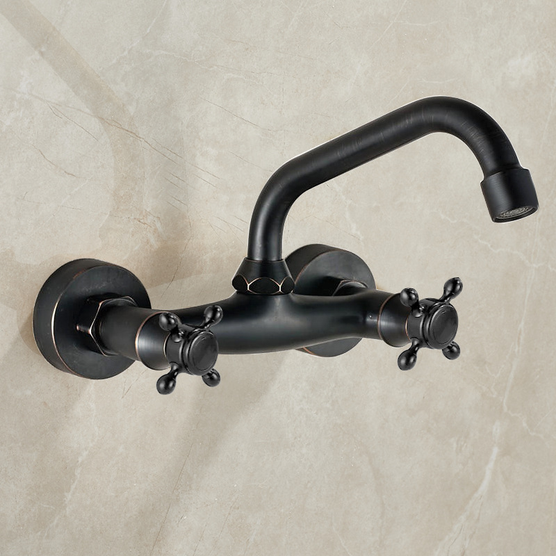 Antique copper-colored wall-mounted water outlet, all-copper antique wall-mounted hot and cold water rotatable, retro wall-mounted faucet Application Scenario