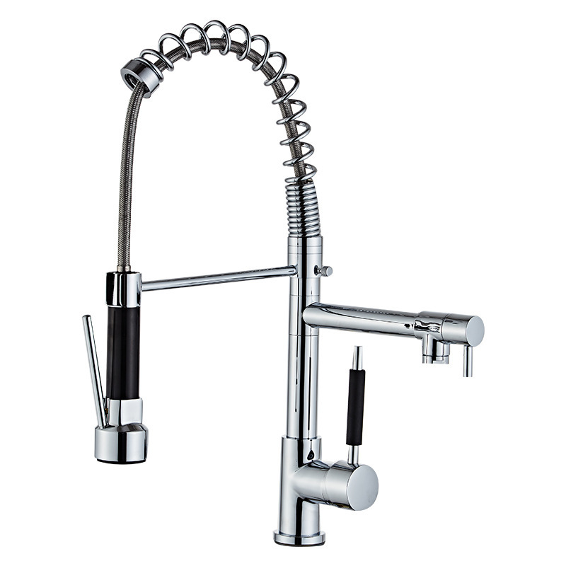 Cross-border high-pressure dual-purpose spring kitchen faucet, pull-out cold and hot sink, washbasin, telescopic shower faucet Item Picture