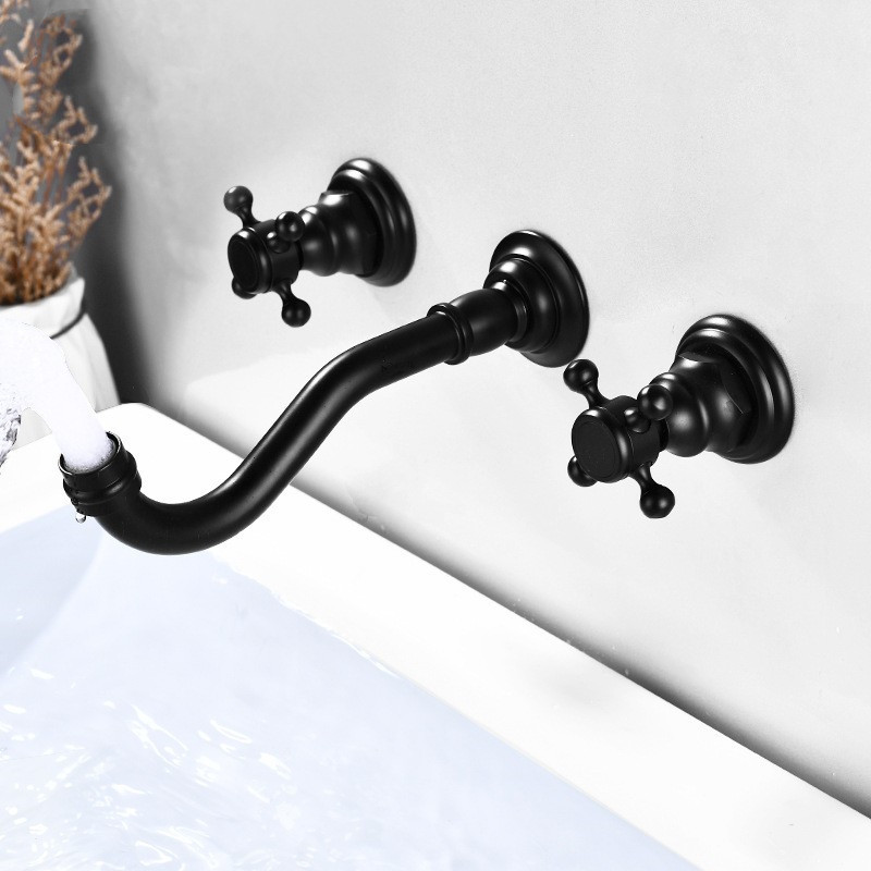 Concealed wall-mounted washbasin faucet, black all-copper built-in cold and hot washbasin countertop faucet Application Scenario
