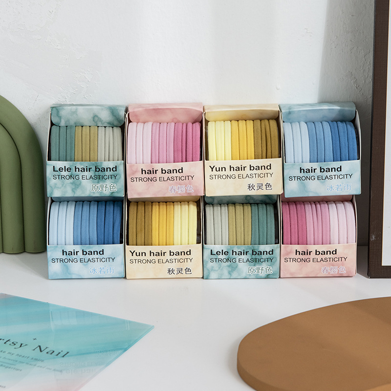 Candy-colored gradient towel ring, sweet girl hair tie rope, Korean Internet celebrity simple high-elasticity rubber band box set details Picture