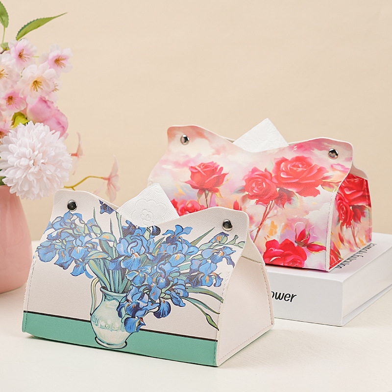 New flower-shaped leather tissue box with high appearance level, hotel and household waterproof and oil-proof napkin storage, coffee table tissue box full figure