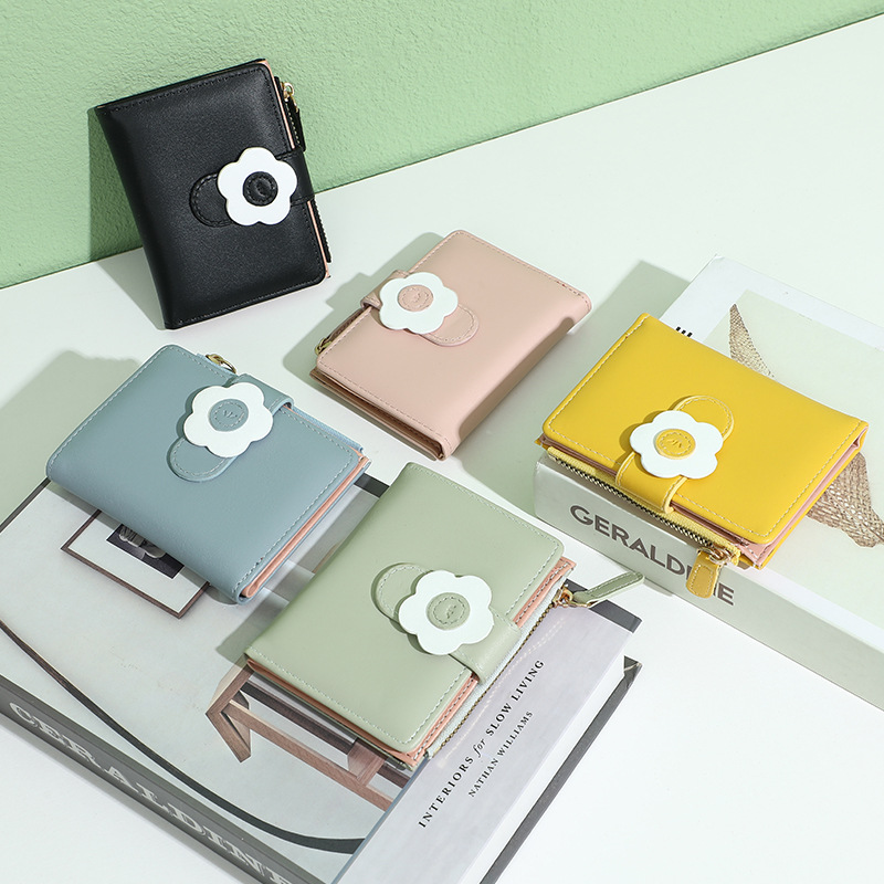 Flower cute wallet, large-capacity student short wallet, multi-slot card bag wallet, two-in-one coin purse wholesale details Picture