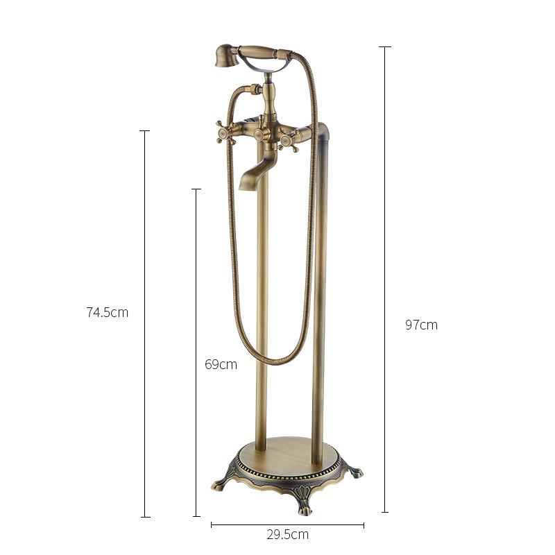 The bathtub faucet is floor-standing in gold, the shower head is standing, the side of the imperial concubine tub is wooden, and the faucet is electroplated in retro full copper Application Scenario
