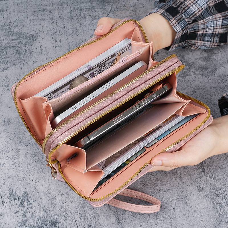 A new long Korean-style simple and spliced hand-held bag for girls, a wallet with a feminine touch details Picture