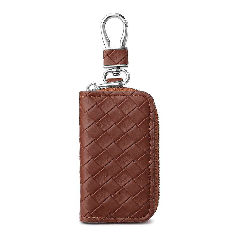 Cross-border woven pattern car key case, men's multi-functional large-capacity zipper, women's scratch-resistant key case, keychain Item Picture
