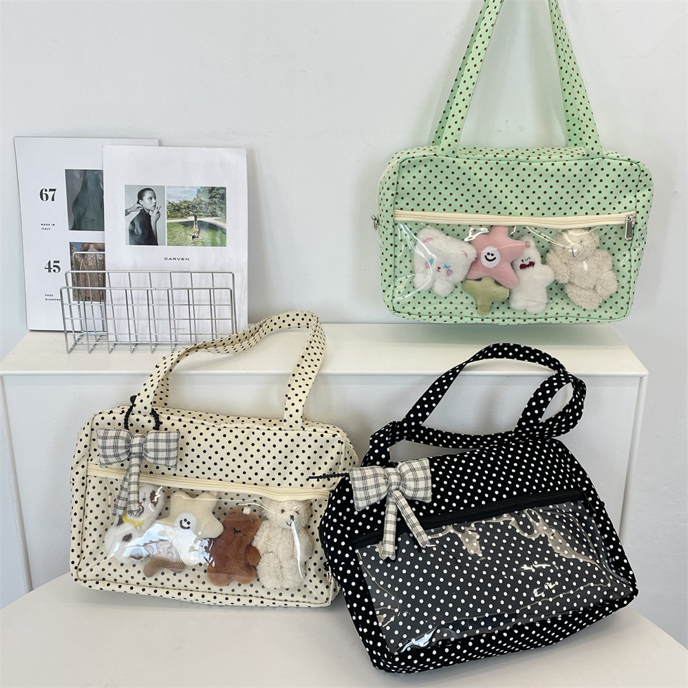 54111 Japanese-style pain bag, single-shoulder trendy class bag, universal canvas bag, double-layer transparent tote bag for women full figure