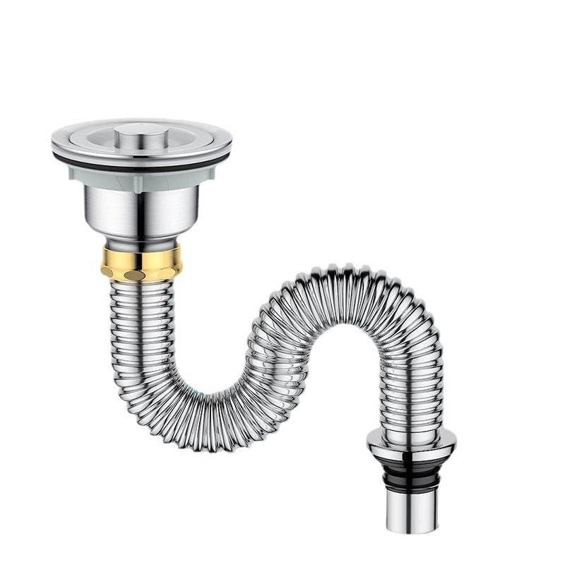 Kitchen single-slot anti-odor, anti-backflow, extended drainage pipe, sink accessories, vegetable basin, stainless steel drainpipe and drain installation Item Picture