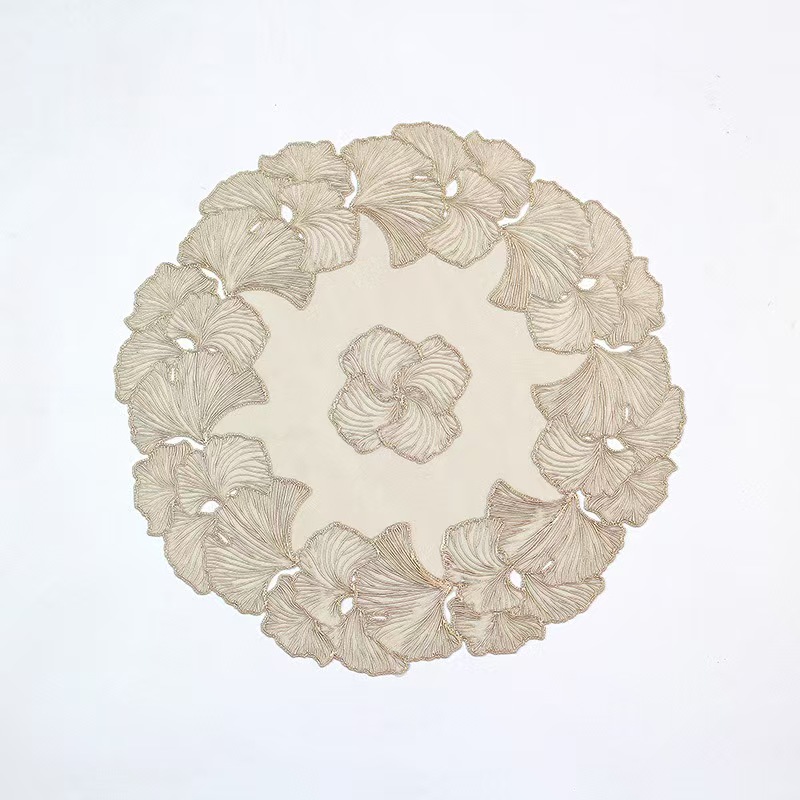 Wholesale of new Chinese-style home decoration ginkgo leaf PVC waterproof, oil-proof, anti-slip and heat-insulating pads, simple and fashionable gold-embossed dining table MATS