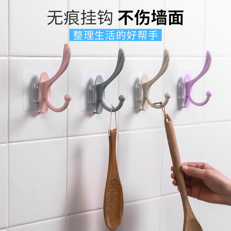 Non-punching adhesive hook, bathroom towel hook, bedroom bathroom wall clothes, hanging door, plastic coat and hat hook details Picture