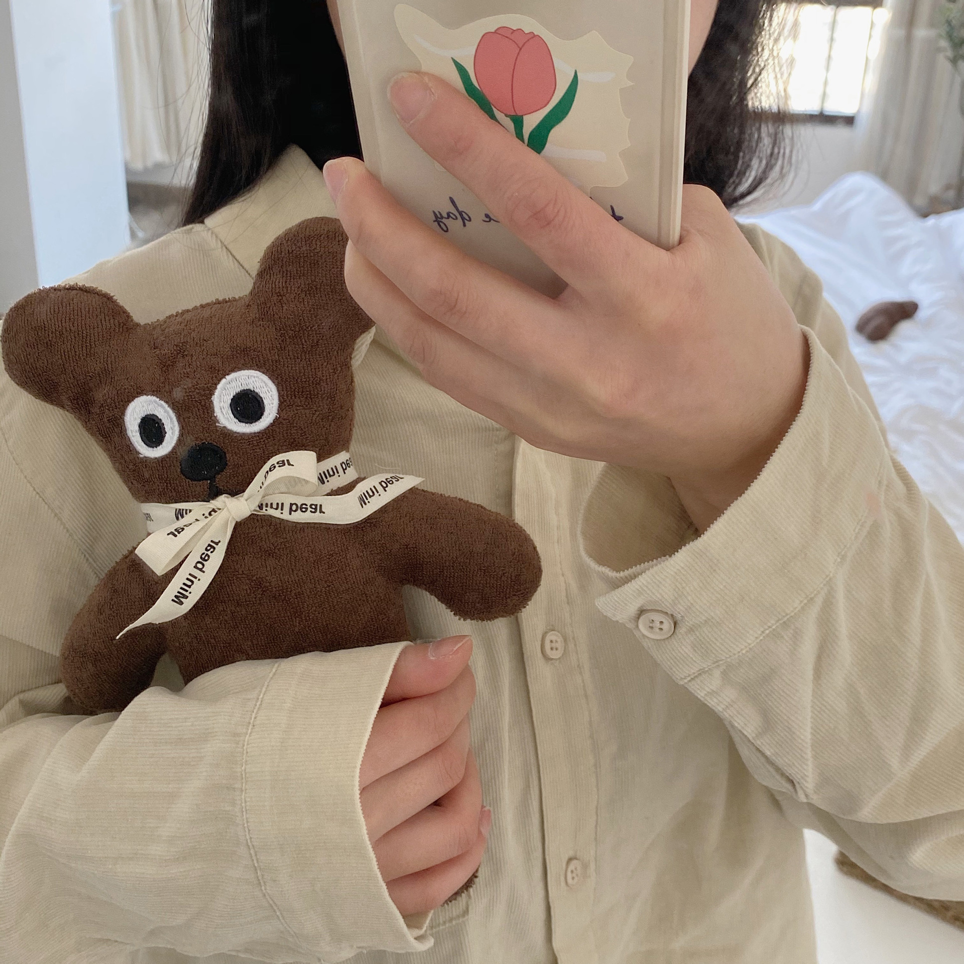 Korean Instagram niche design cute cookie bear doll soft and soothing bow tie bear soothing doll gift Specification drawing