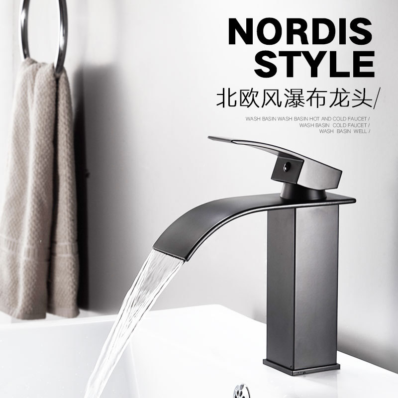 All-copper top and bottom basins, waterfall faucet, black lacquered cold and hot washbasin faucet, washbasin manufacturer wholesale full figure