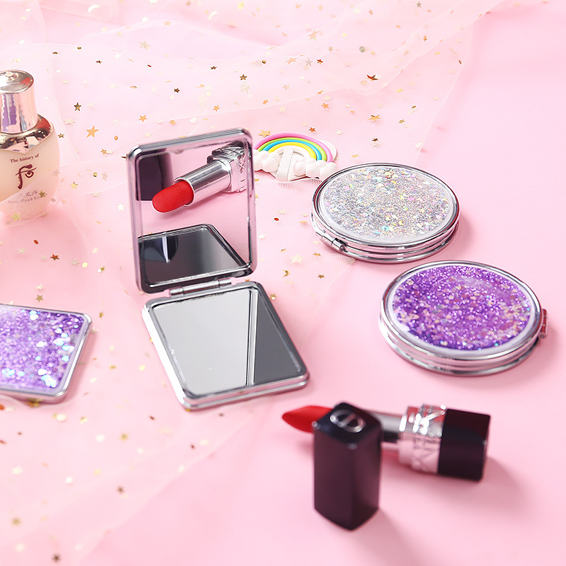 A cute double-sided magnifying mirror by a student with a girlish heart, a small handheld portable flip cover and folding makeup mirror Specification drawing