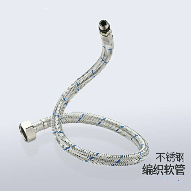 Red and blue water inlet pipes for faucets, cold and hot water supply pipes for washbasins, stainless steel braided pointed hoses for export, 3/8 and 9/16 Specification drawing