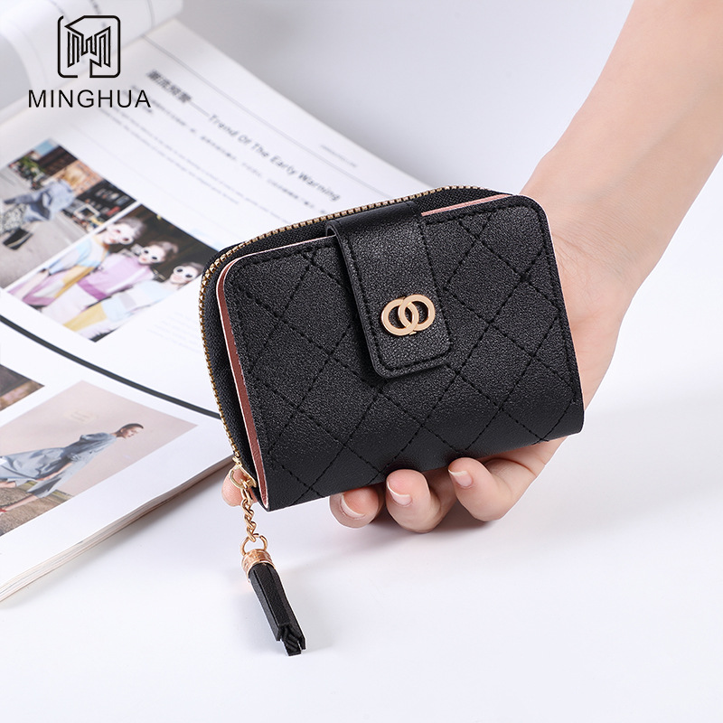 New women's wallet short solid color card bag 2023 summer simple cross-border button small coin wallet wholesale details Picture