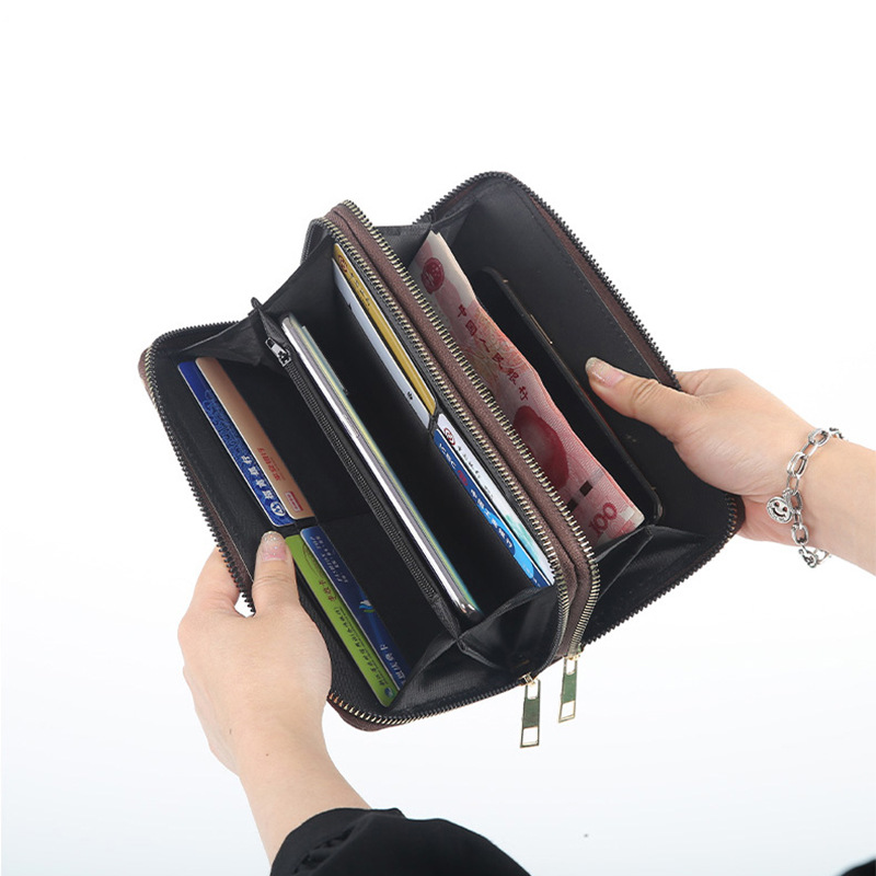 New printed wallet, long large-capacity double zipper clutch, multi-functional, fashionable and elegant zipper clutch Item Picture
