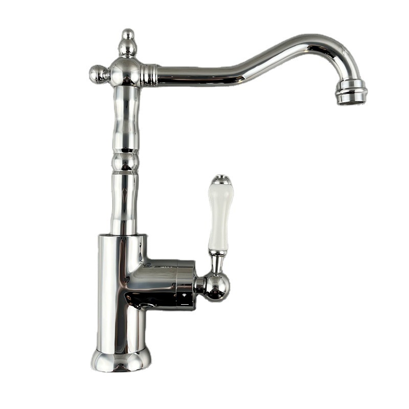 French retro faucet, all-copper faucet, European classical silver faucet, kitchen sink, sink, creative cold and hot water faucet Item Picture