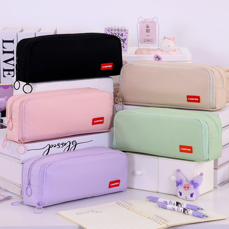 The new cross-border product features a simple yet highly attractive three-layer student multi-functional stationery box with a girl's exam pencil storage bag Application Scenario