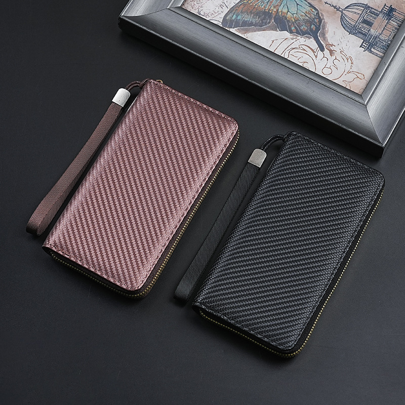 The new cross-border men's wallet, Wallet, features multiple slots for casual use with carbon fiber patterns and a large-capacity hand-held coin purse full figure