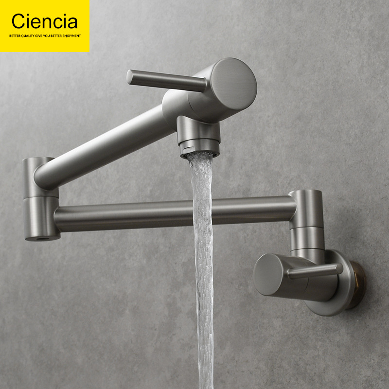 Folding faucet, kitchen sink faucet, wall-mounted single-cooling faucet, sink faucet, double-switch faucet full figure