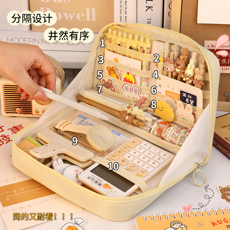 Creative double-layer large-capacity pencil case for primary school students, multi-functional pencil case storage bag for junior and senior high school students details Picture