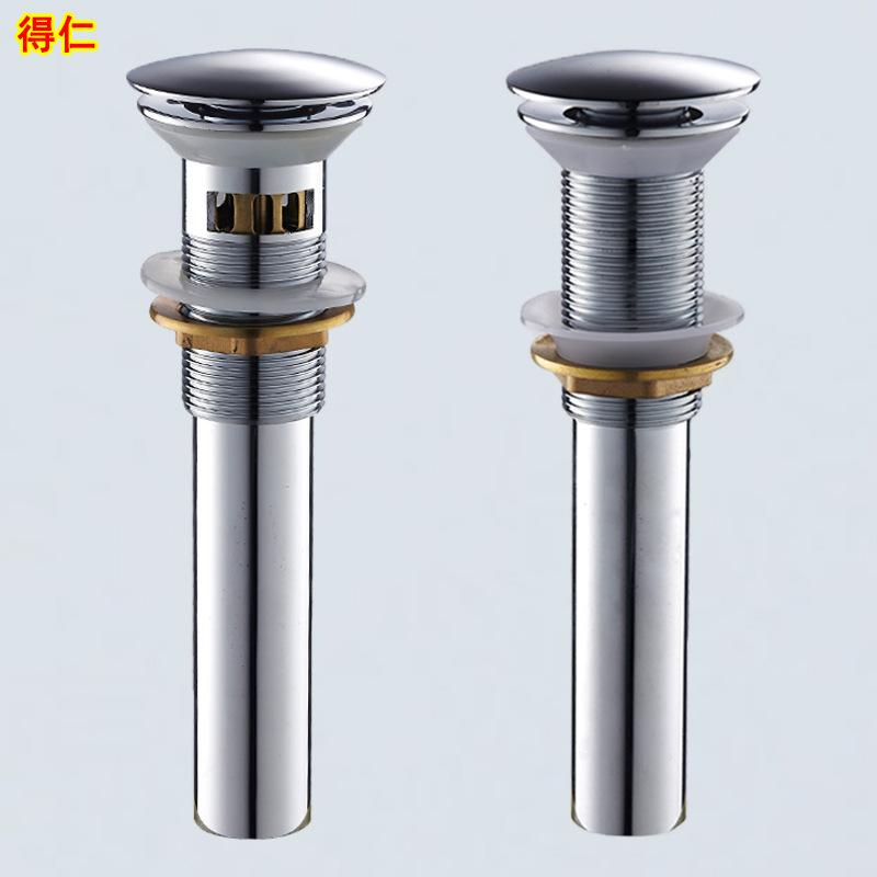Bouncing drain, golden all-copper washbasin, countertop basin, washbasin accessories, press-type flap, no overflow hole drain details Picture