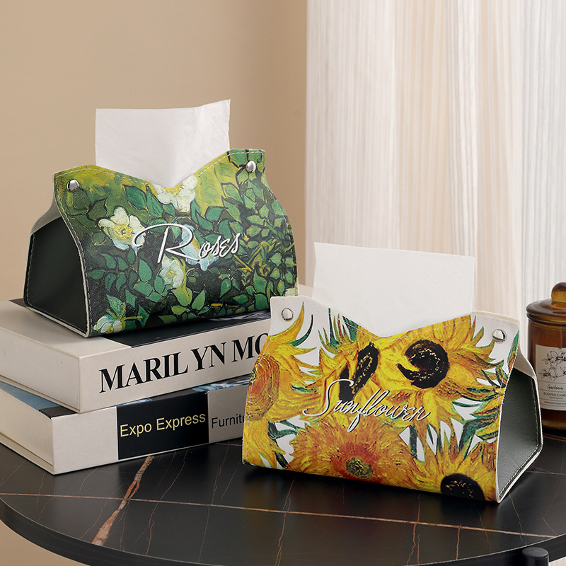 Van Gogh oil painting, American tissue box, living room, home, car, bathroom, napkin box, tissue box, paper bag full figure