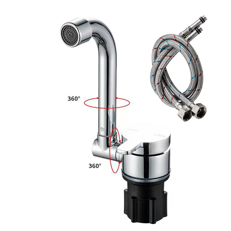 The manufacturer supplies foldable faucets for covered water sinks in RVS and yachts with cold and hot mixed water full figure
