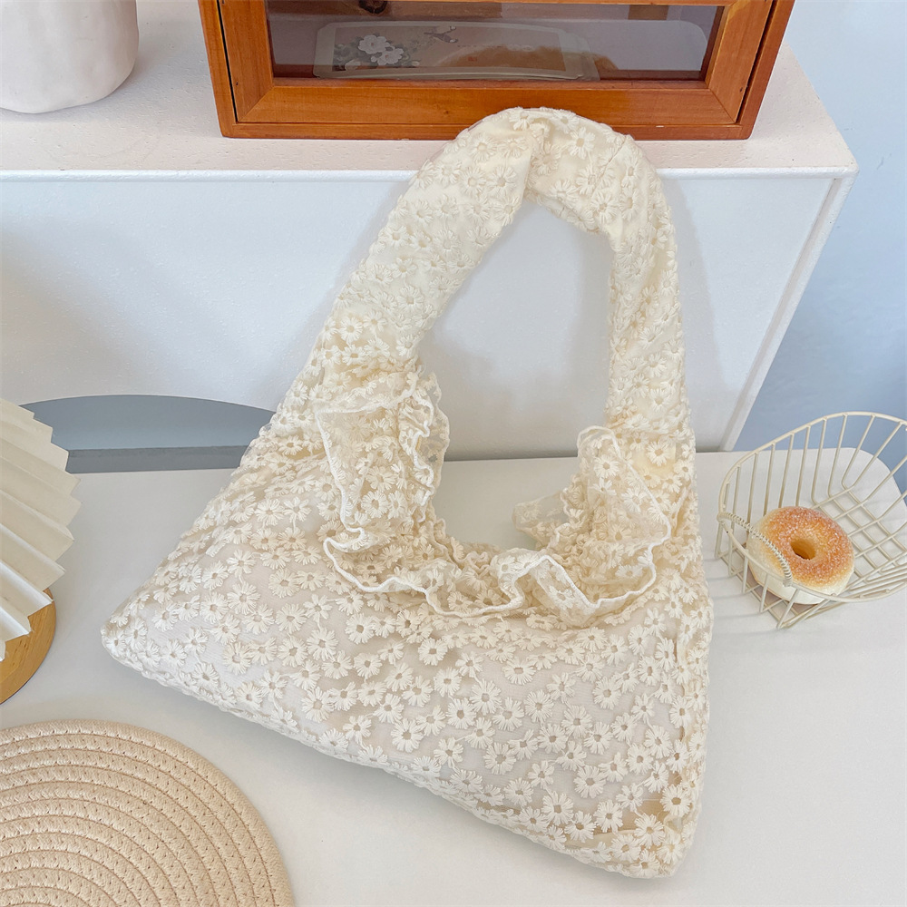 53253 Summer Ethereal Lace Daisy Canvas Bag for Women 2025 New Trendy single-shoulder Bag for shopping and sightseeing Specification drawing