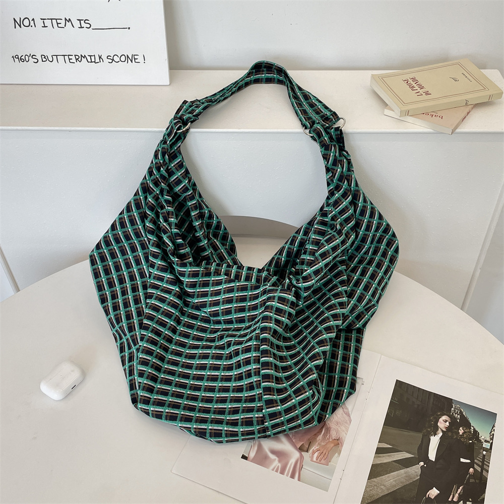 52231 Colorful checkered fabric Bag 2025 Model Large Capacity Casual and laid-back style single-shoulder underarm tote bag full figure