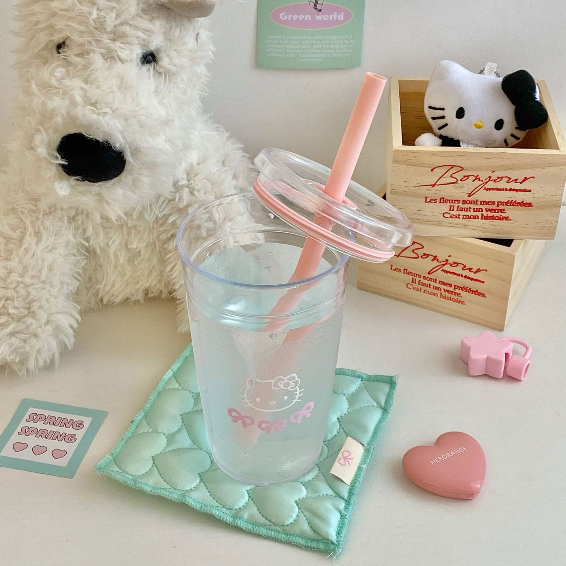 Cute cartoon cat straw cup, high appearance level, summer drinking cup for girls, large-capacity desktop coffee cup, juice cup Specification drawing