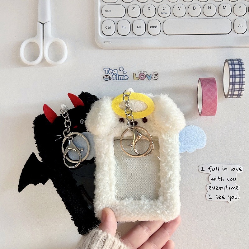 Ins-style couple plush ID card holder, cute animal campus meal card, love bean card, photo portable pendant Item Picture