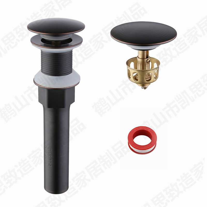 Circular spring-type 304 stainless steel drain, main body, copper cover, basket, no overflow outlet, drain sink accessories Item Picture