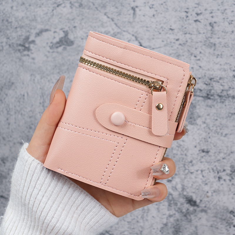 New type of wallet button wallet, solid-color wallet for women, thin wallet for ladies, card holder, short coin purse, cross-border wholesale full figure