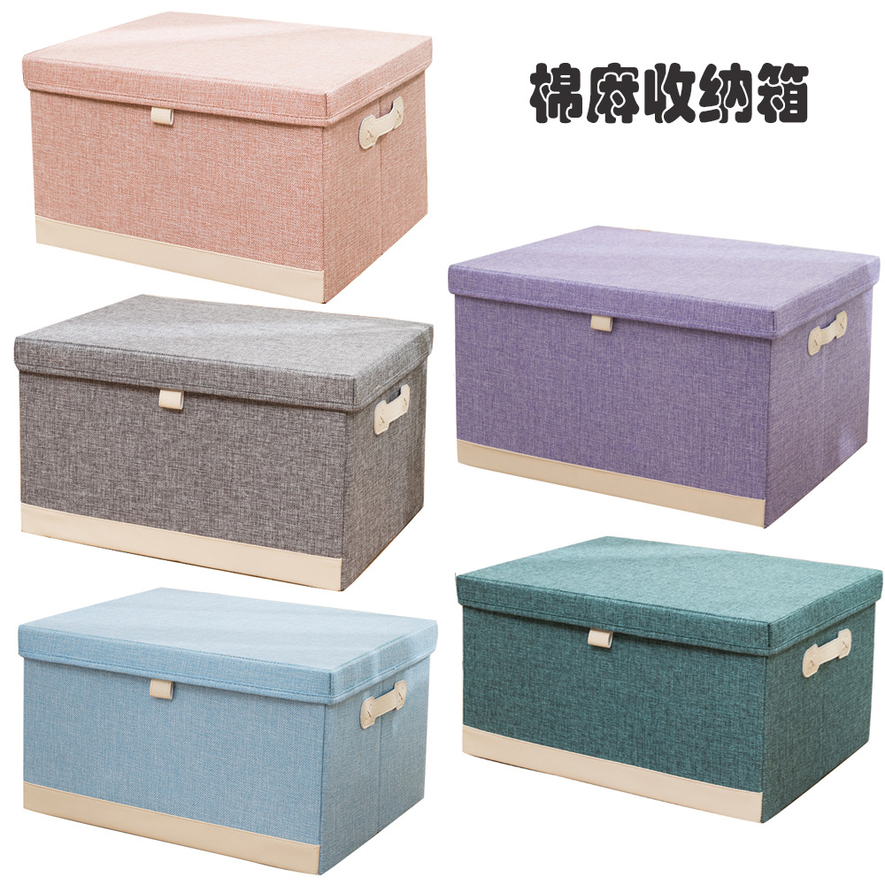 Cross-border foreign trade storage box, solid-color cotton and linen foldable wardrobe, clothes storage box, toy top and bottom cover storage box details Picture