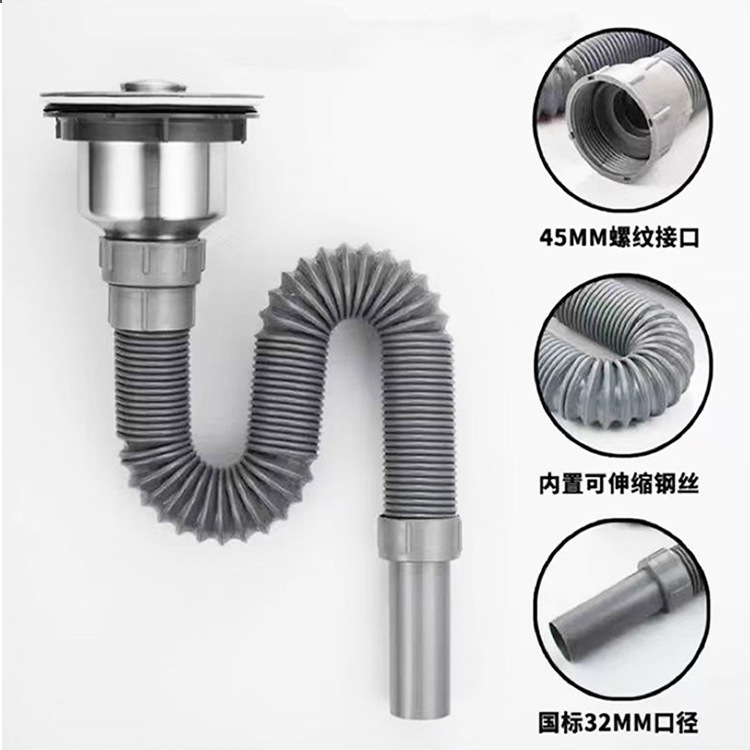 Thickened plastic sink drain pipe, kitchen sink sink drainage pipe, extended hose accessories Application Scenario