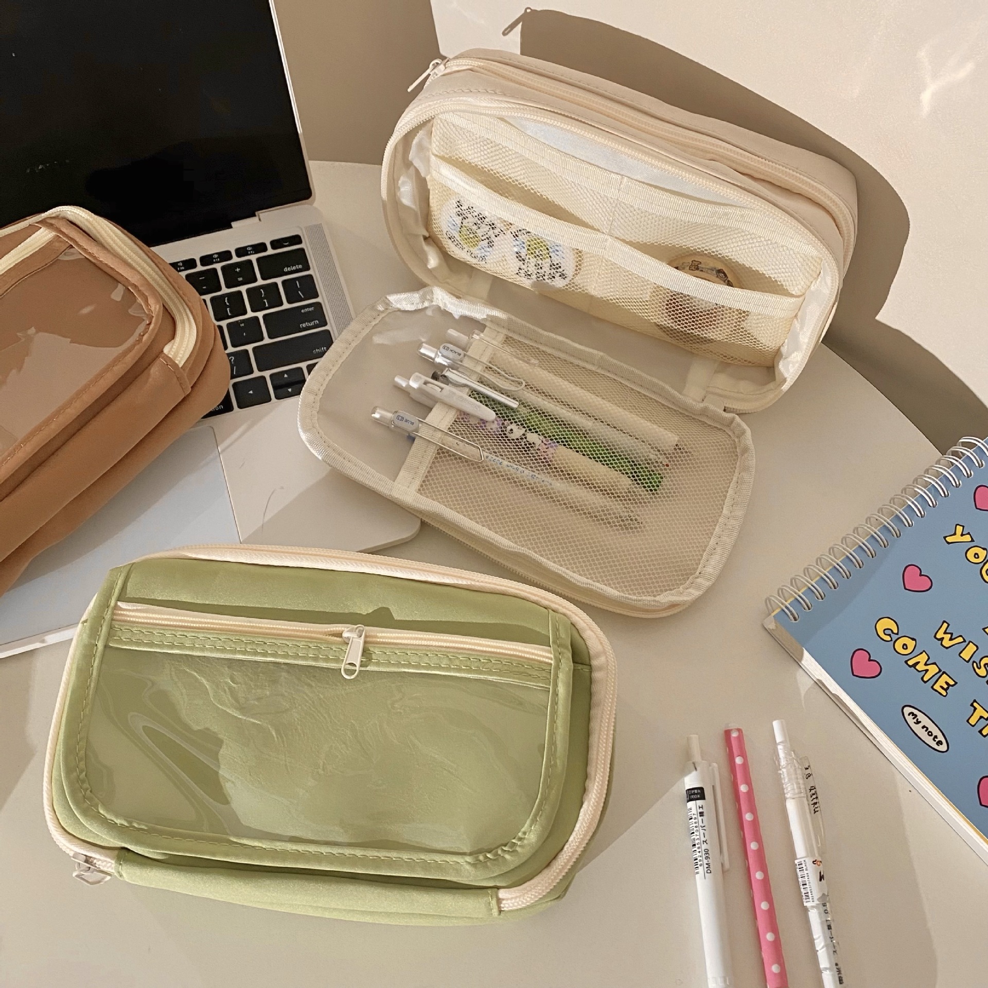 Simple Japanese-style transparent pencil case, new 2024 model, high appearance level, super large capacity pencil case, stationery bag for girls, junior high school students Specification drawing