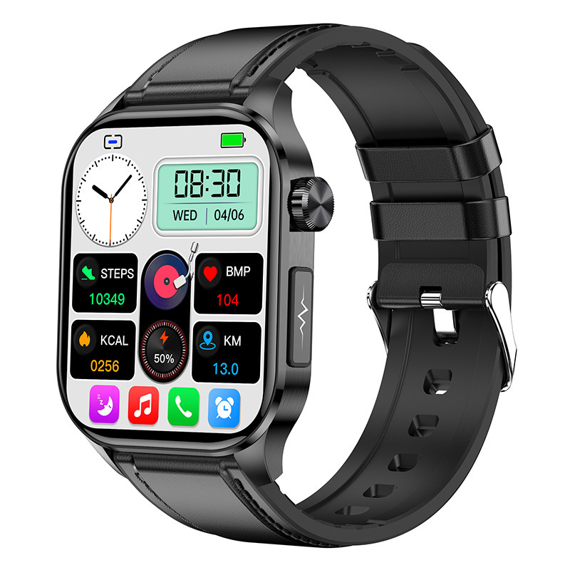 The ET580 smartwatch features Bluetooth communication, AMOLED screen, electrocardiogram, blood sugar, blood oxygen, heart rate and health sports watch Specification drawing