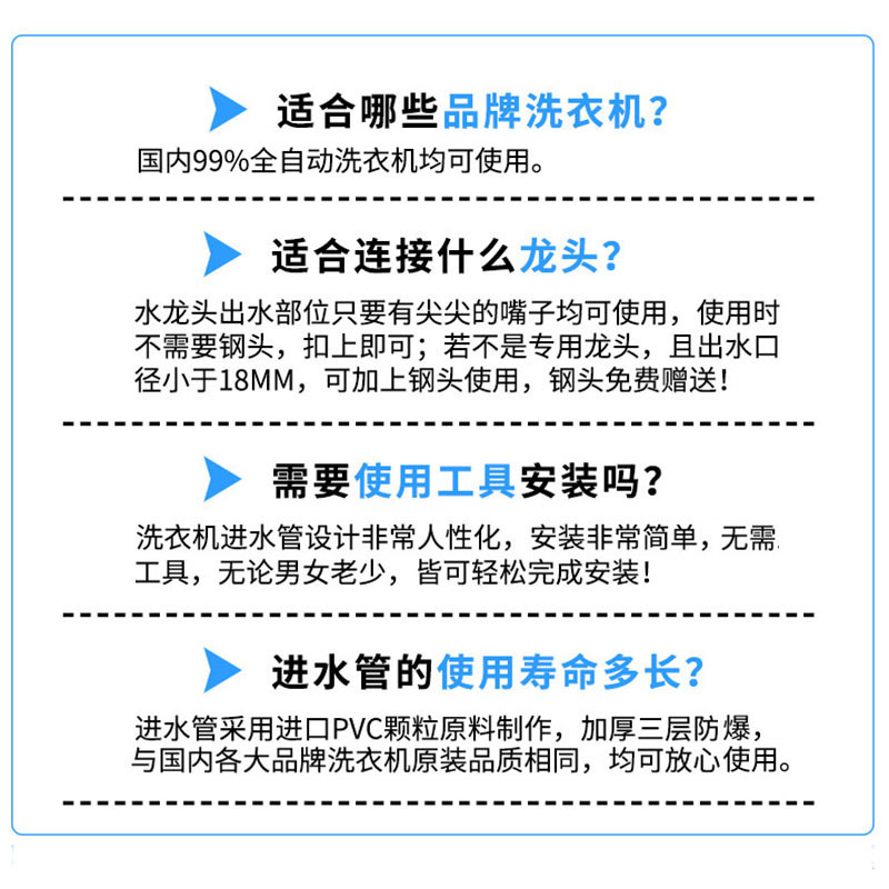 Suitable for Haier Little Swan fully automatic washing machine water inlet pipe, extended pipe, water injection pipe, drum water supply hose accessories Application Scenario