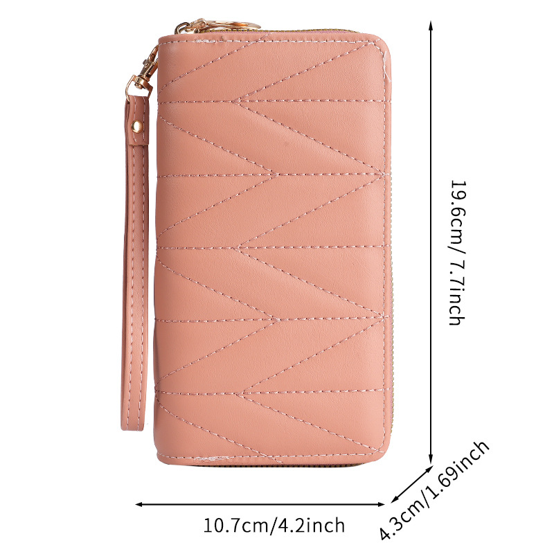 2024 New Double Lala Chain Korean version pu long coin purse with large capacity, women's multi-kara chain handheld phone case Item Picture