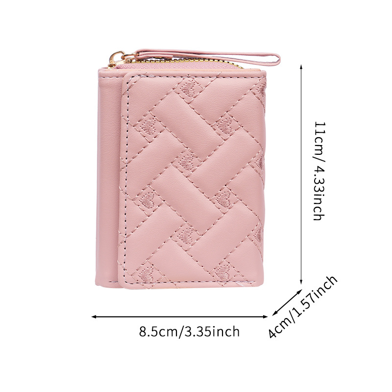 2025 New short women's wallet, simple embroidered heart-shaped PU, 30% off, card bag, multi-slot wallet wallet Item Picture