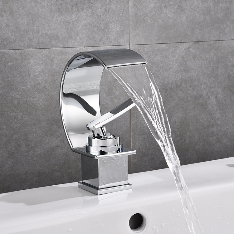 Bathroom washbasin copper faucet, black antique plated, countertop, waterfall faucet, household bathroom washbasin faucet details Picture