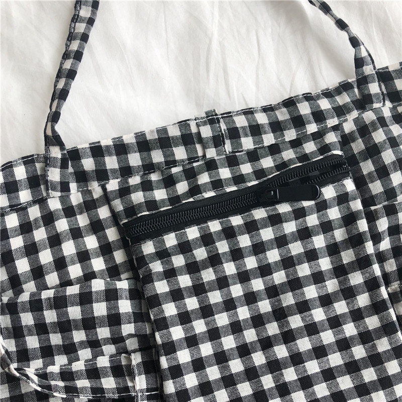 The L308 summer new red and white checkered girl-tied cloth bag is a trendy Korean-style fresh and artistic women's bag Item Picture