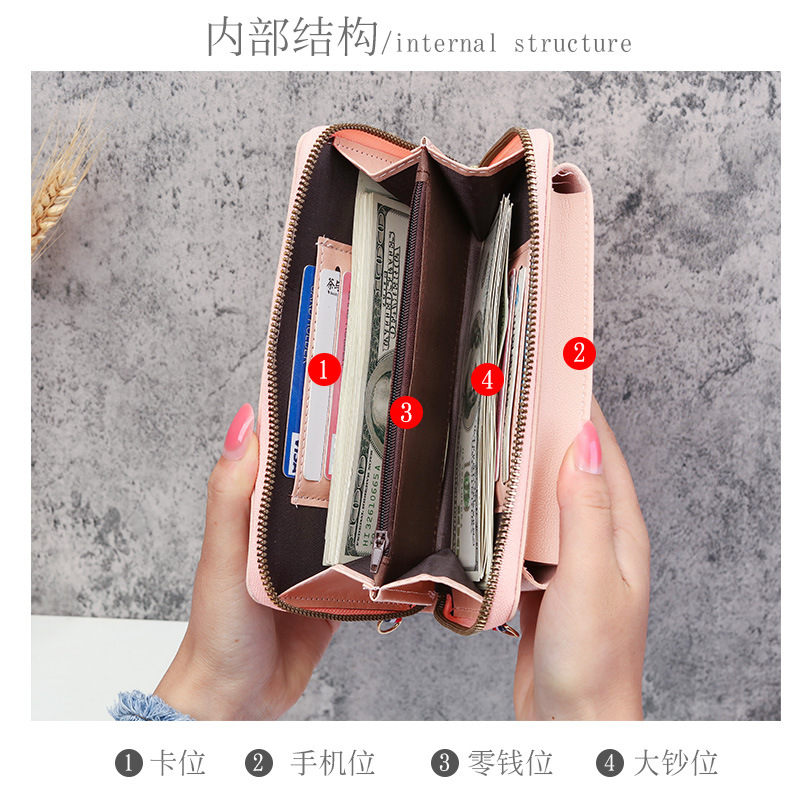 2021 New large-capacity mobile phone bag, small single-shoulder crossbody zipper bag, multi-functional long clutch bag, ladies' wallet Specification drawing