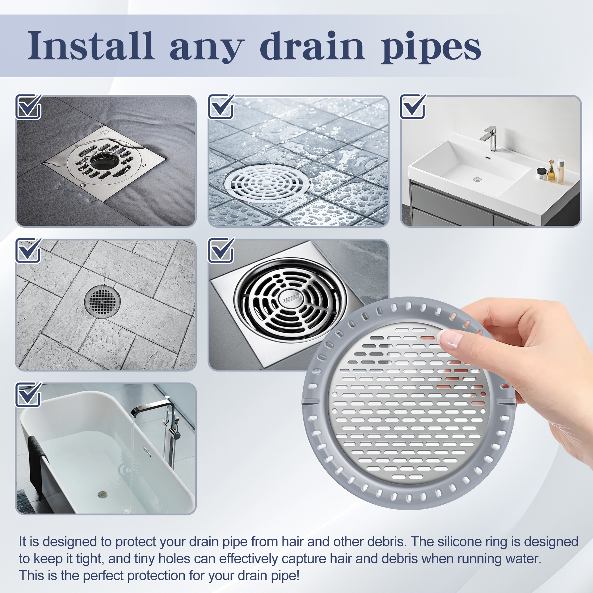 Factory direct supply of stainless steel floor drain covers, bathroom hair filter screens, filters and anti-clogging screens in stock Application Scenario