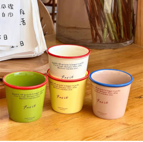 Korean-style Instagram retro mug, paper cup shape mini coffee cup, hand-held colorful letter ceramic cup coffee cup details Picture